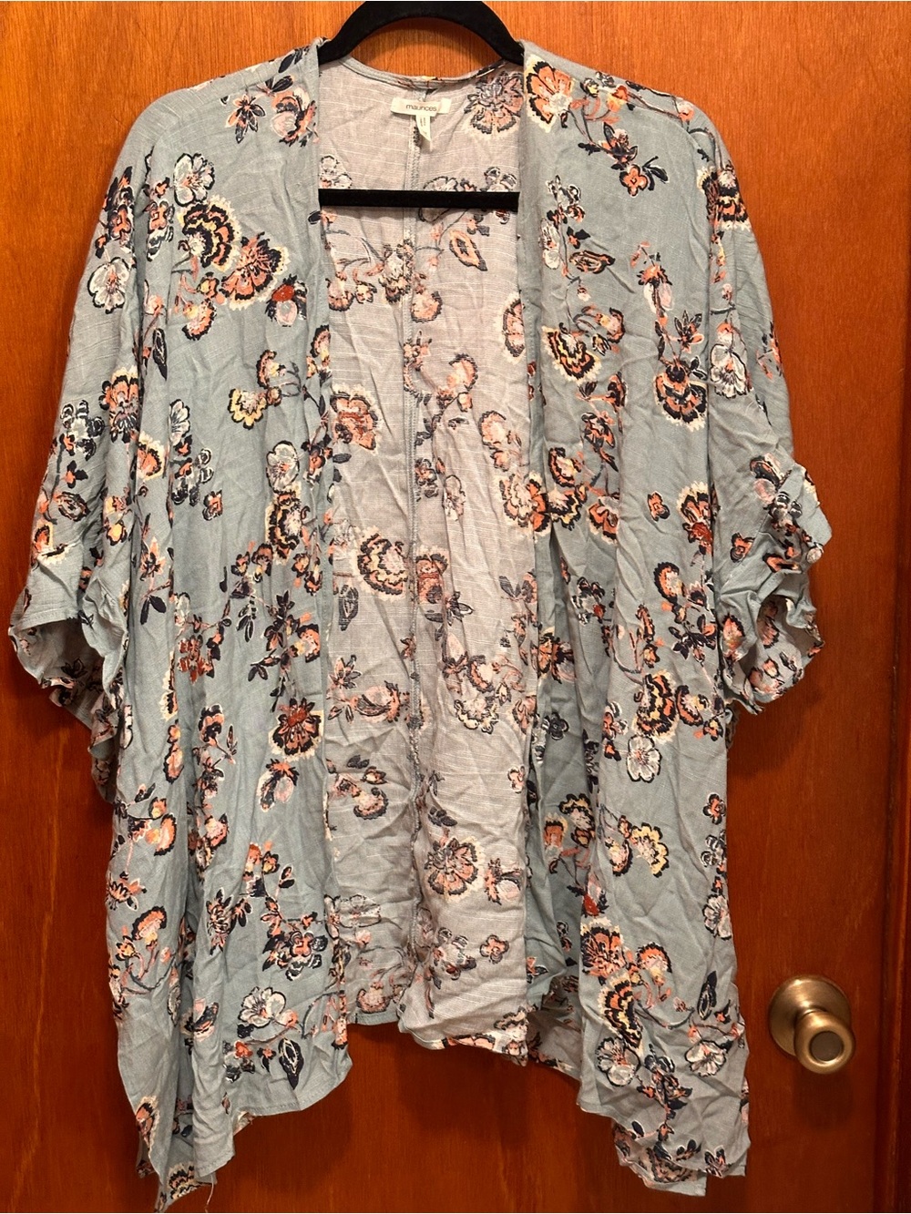 Maurices Mint Green Floral Open-Front Kimono